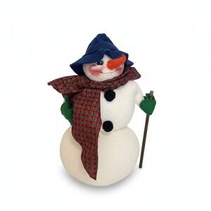 VTG Annalee 1997 Snowman Blue Hat Plaid Scarf Vintage Felt Christmas Decor 12"